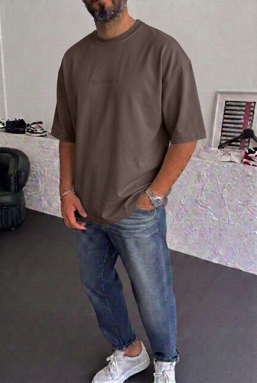 Basic Oversized T-Shirt with Logo – Brown