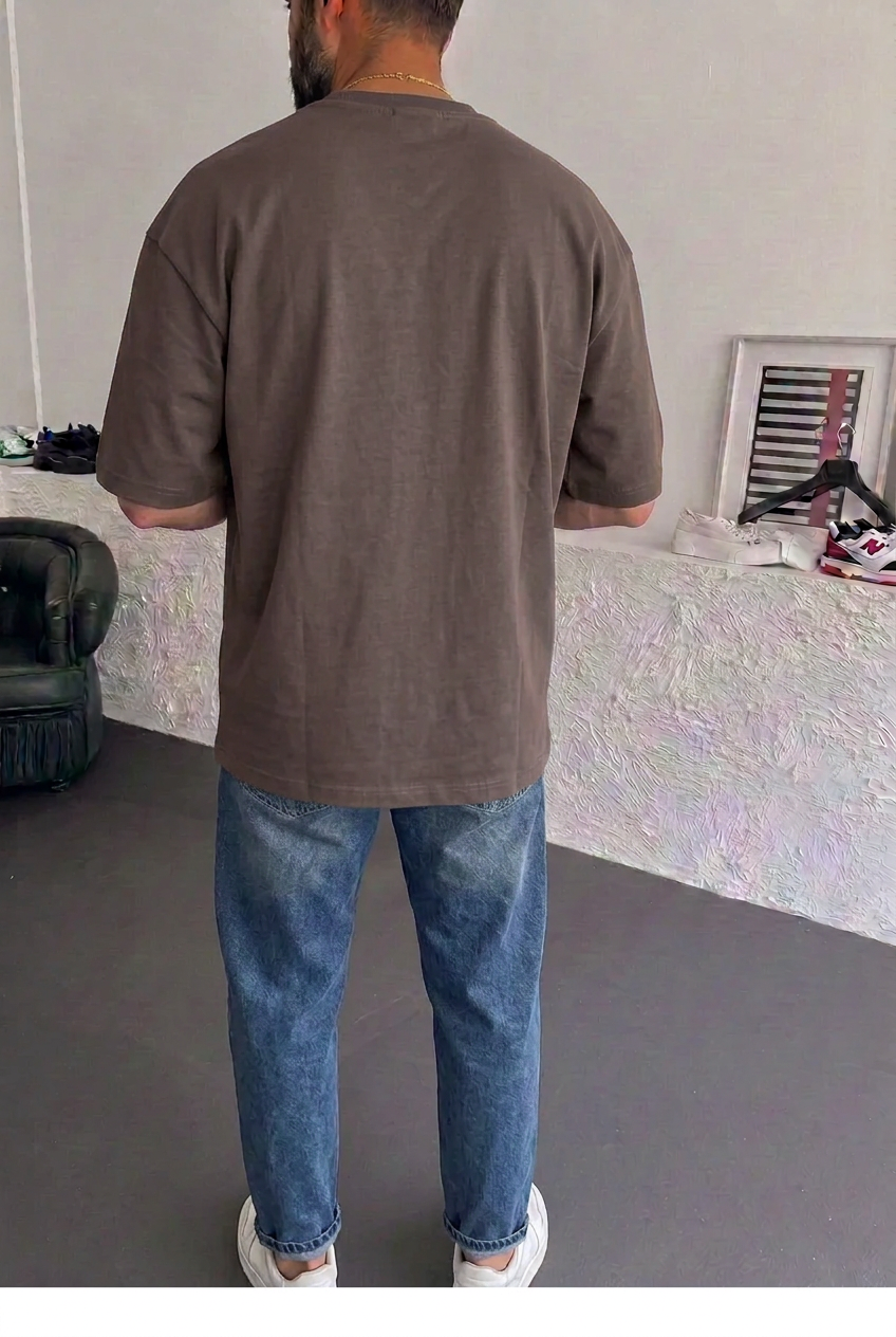 Basic Oversized T-Shirt with Logo – Brown