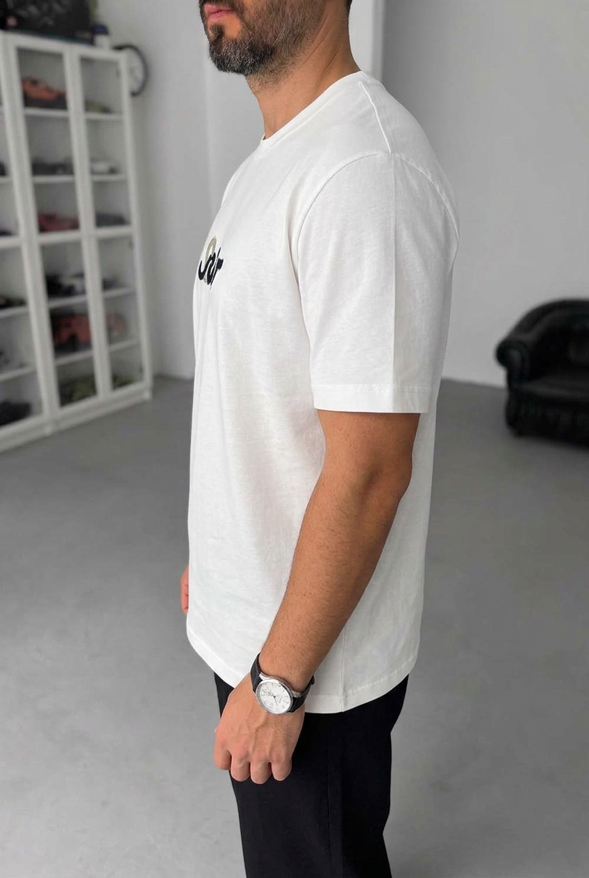 T-Shirt Regular-Fit Embroidered Logo Γκρι/Μαύρο – Λευκό