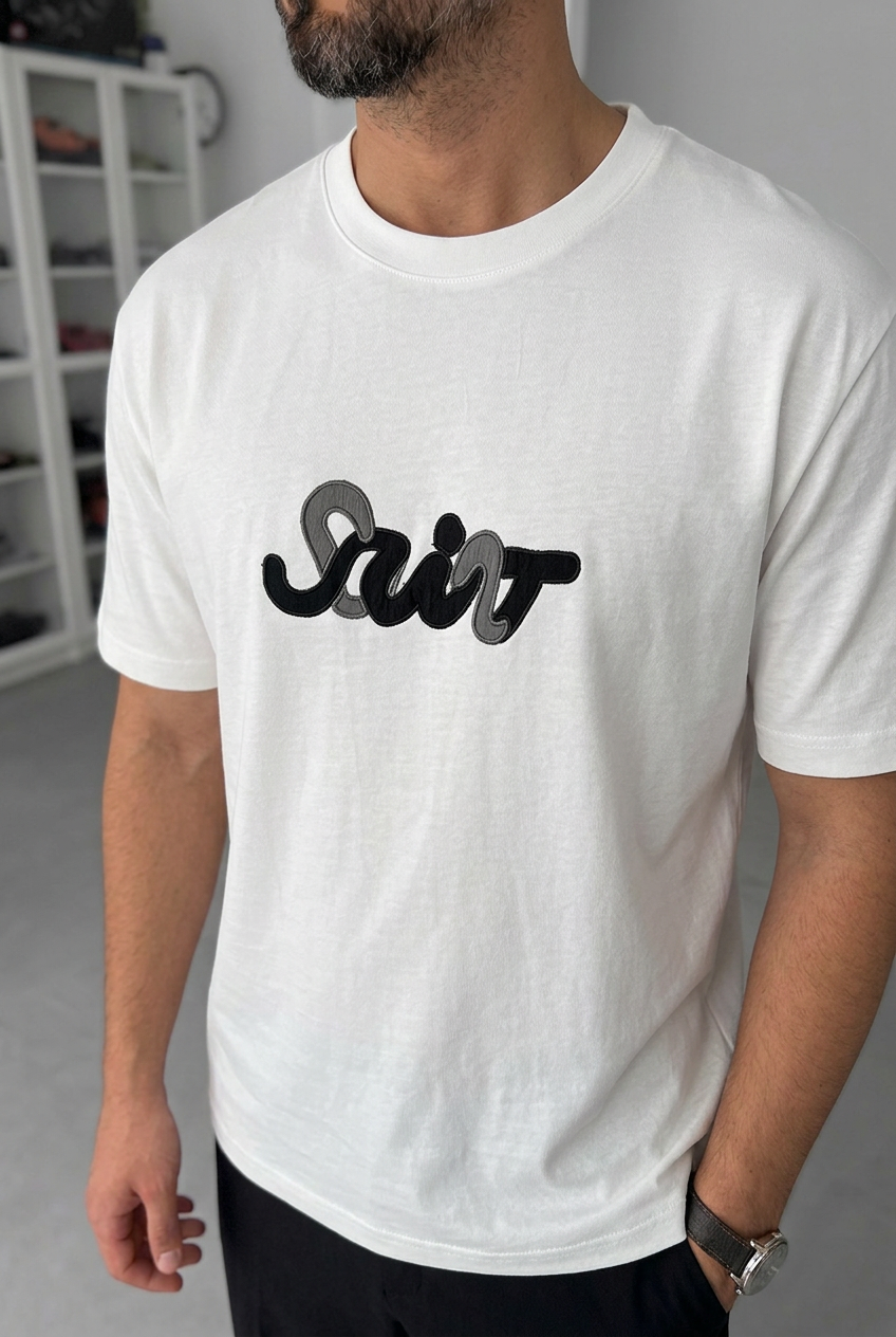 T-Shirt Regular-Fit Embroidered Logo Γκρι/Μαύρο – Λευκό