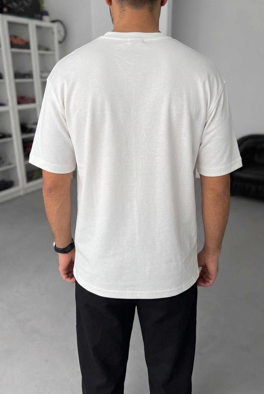 T-Shirt Regular-Fit Embroidered Logo Μπεζ/Καφέ – Λευκό