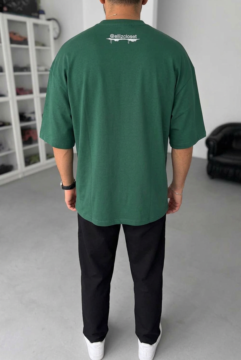 Basic Oversized T-Shirt with Embroidery – Green