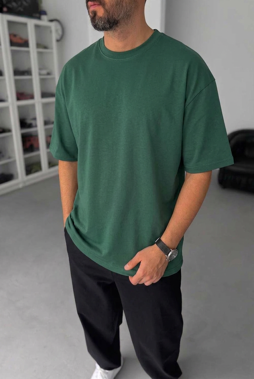 Basic Oversized T-Shirt with Embroidery – Green