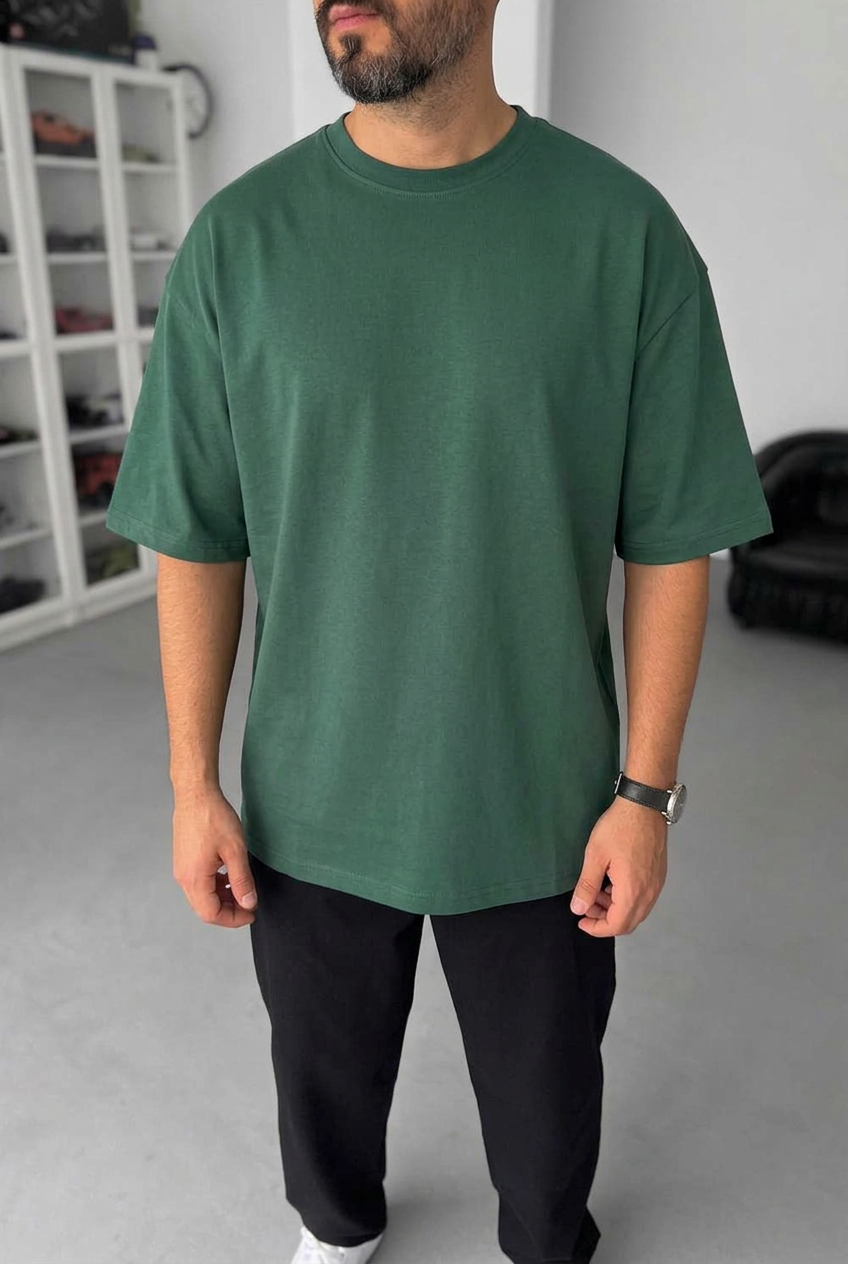 Basic Oversized T-Shirt with Embroidery – Green