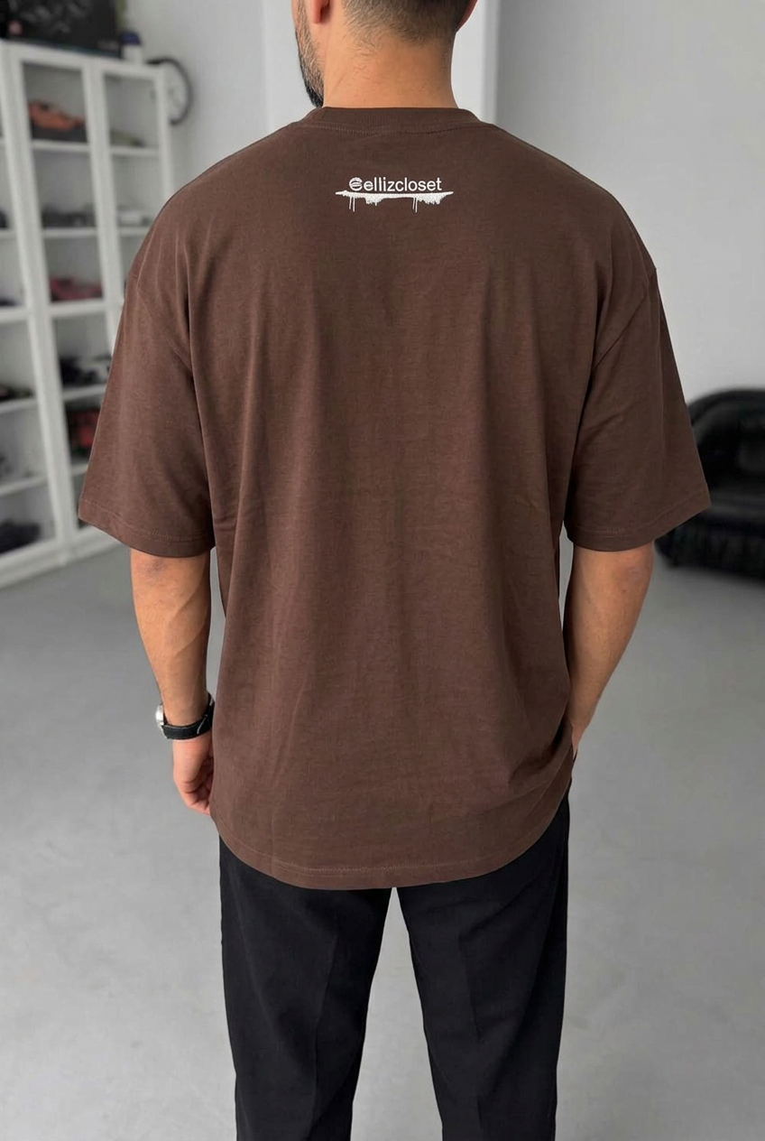 Basic Oversized T-shirt Με Κέντημα - Καφέ