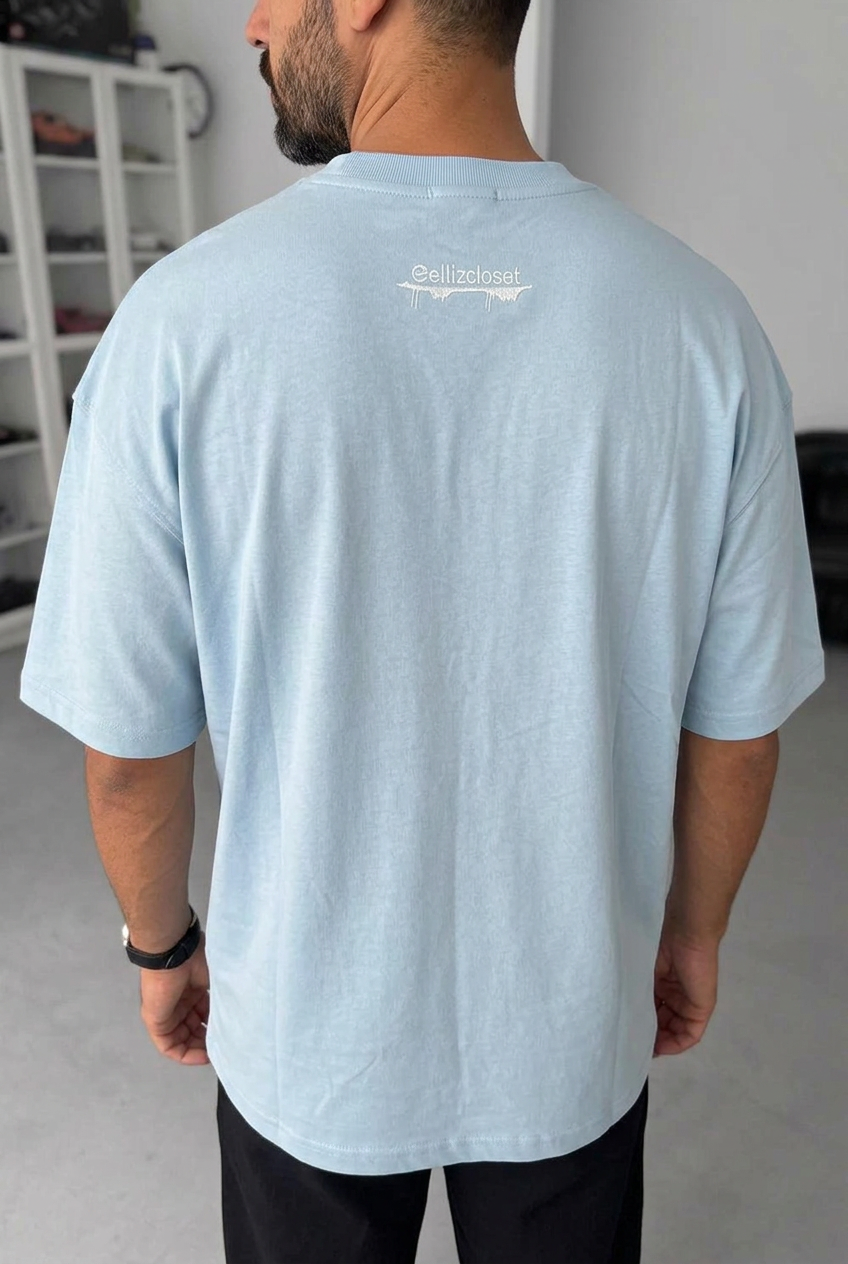 Basic Oversized T-Shirt with Embroidery – Sky Blue