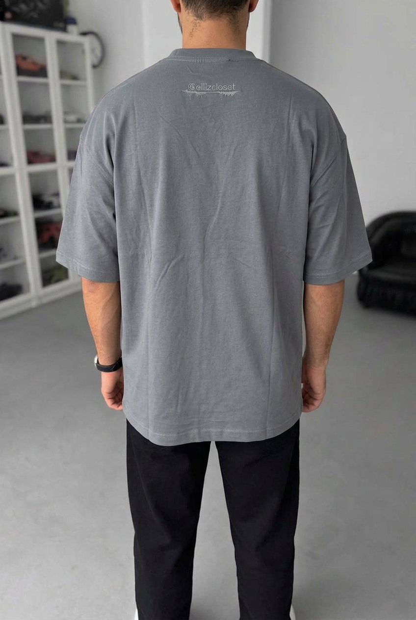 Basic Oversized T-Shirt with Embroidery – Charcoal
