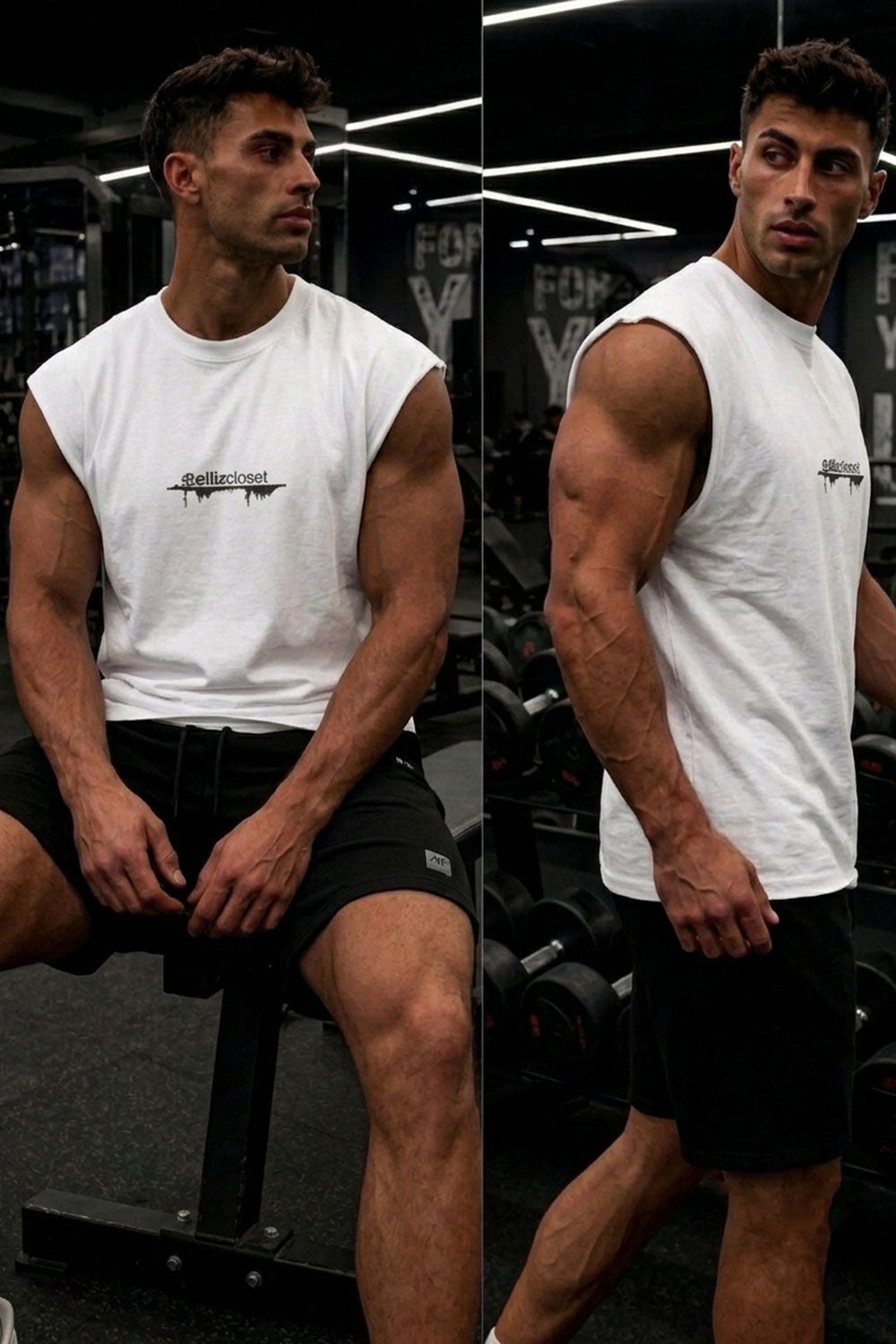 Αμάνικο T-shirt με Premium Κέντημα ellizcloset – Relaxed Fit-Λευκό
