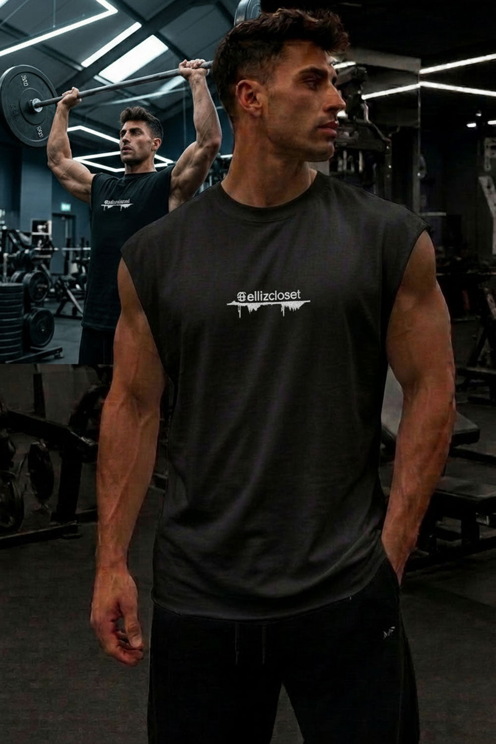 Αμάνικο T-shirt με Premium Κέντημα ellizcloset – Relaxed Fit- Μαύρο