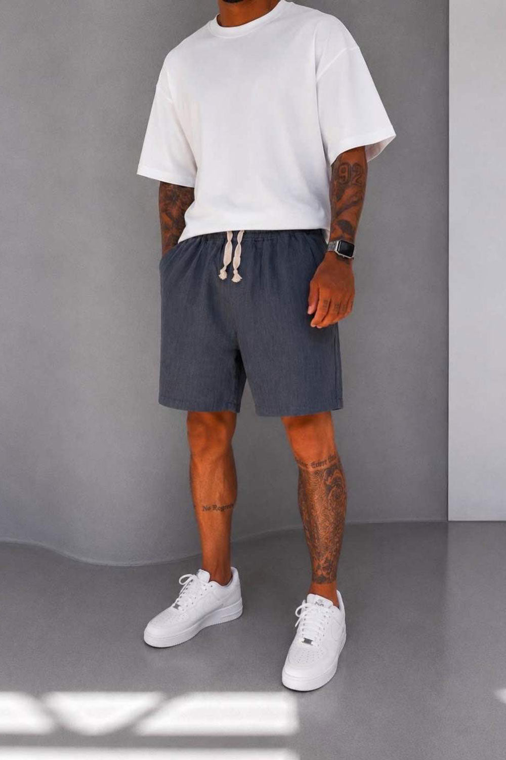 Βερμούδα Linen-Blend Urban Pleated Studio – Ανθρακί