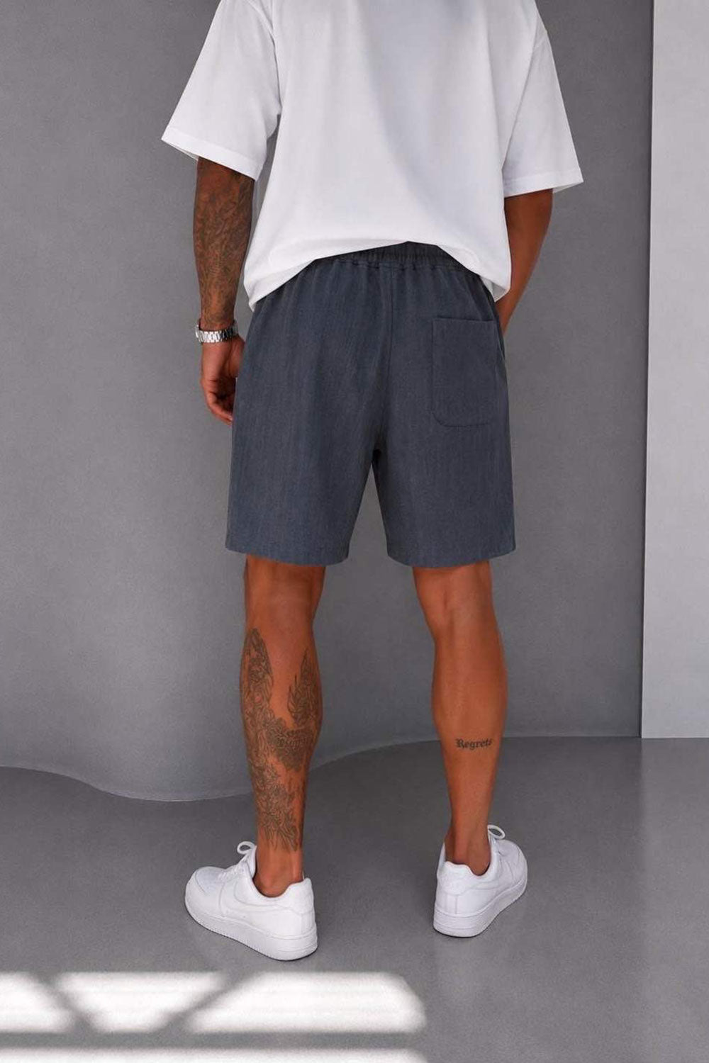Βερμούδα Linen-Blend Urban Pleated Studio – Ανθρακί
