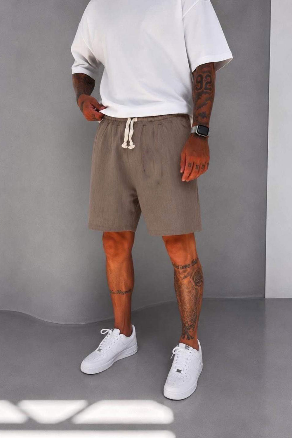 Βερμούδα Linen-Blend Urban Pleated Studio – Καφε