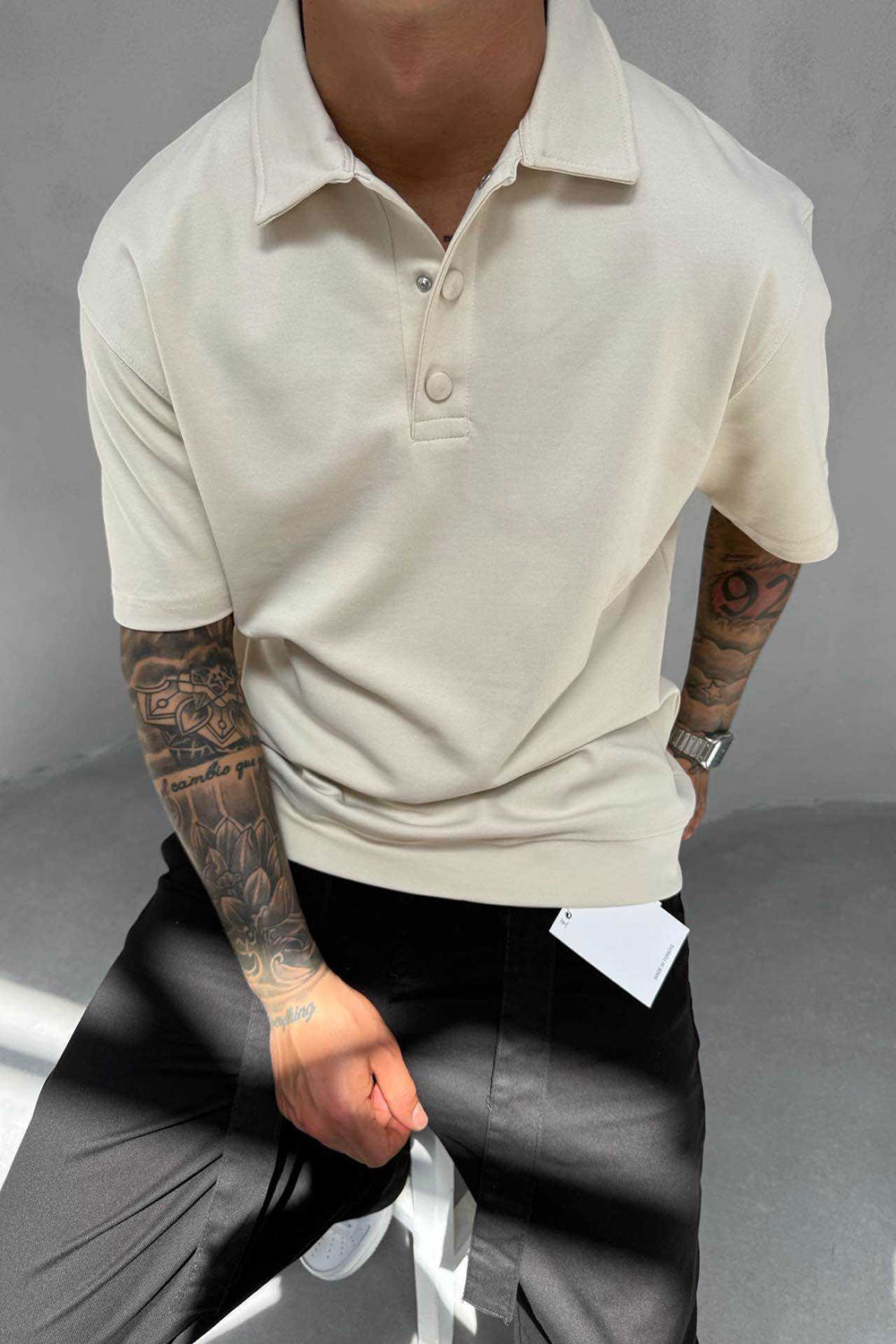 Πλεκτό Μπλουζάκι Polo Relaxed Heavy Knit Studio – Εκρού