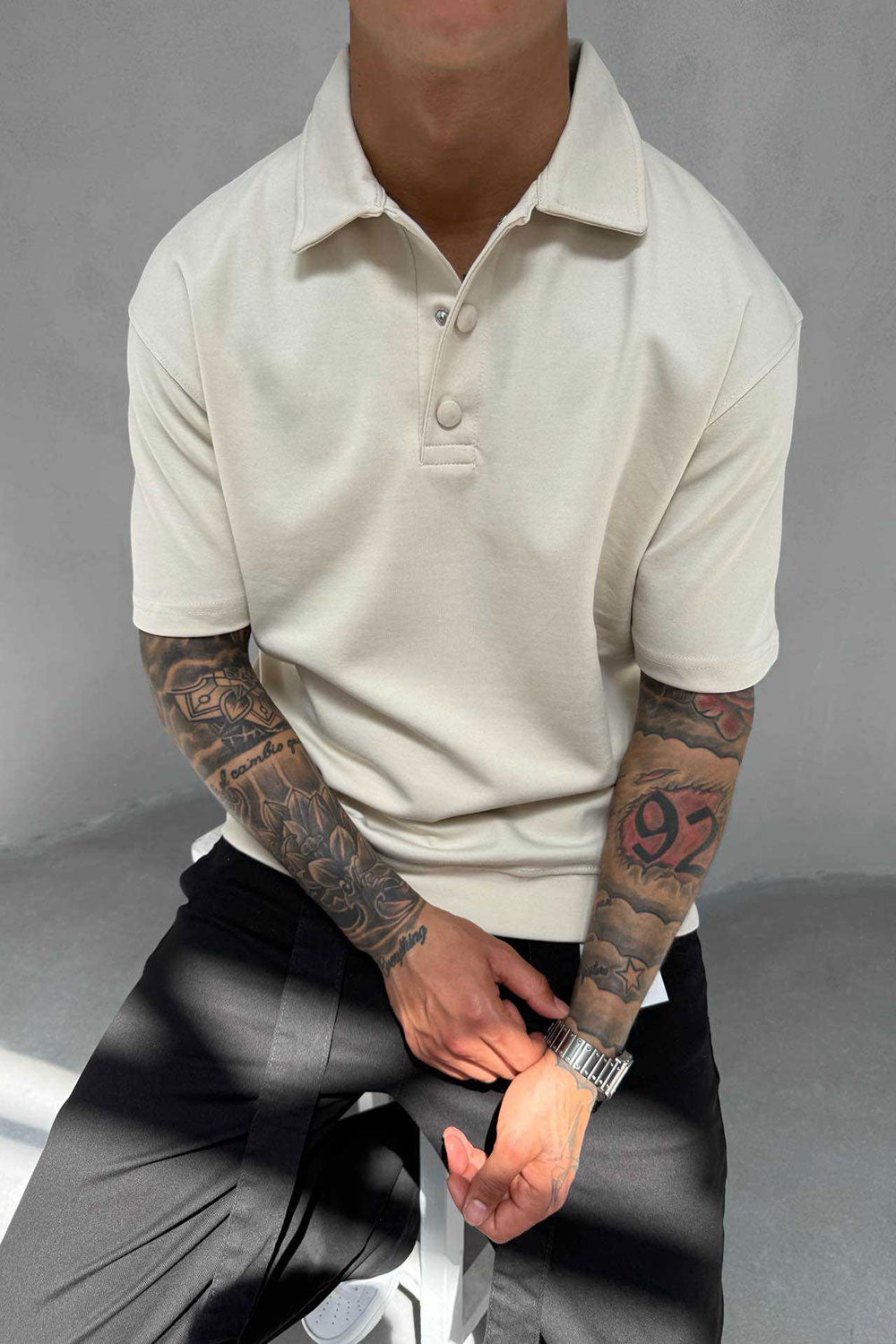 Πλεκτό Μπλουζάκι Polo Relaxed Heavy Knit Studio – Εκρού