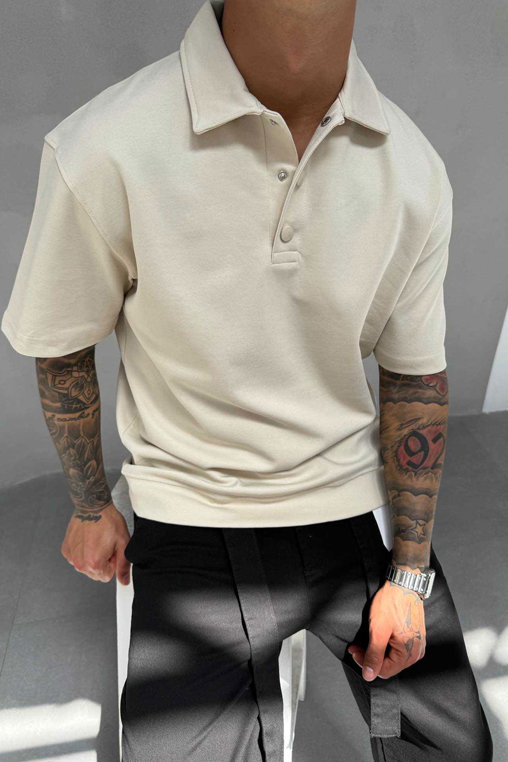 Πλεκτό Μπλουζάκι Polo Relaxed Heavy Knit Studio – Εκρού