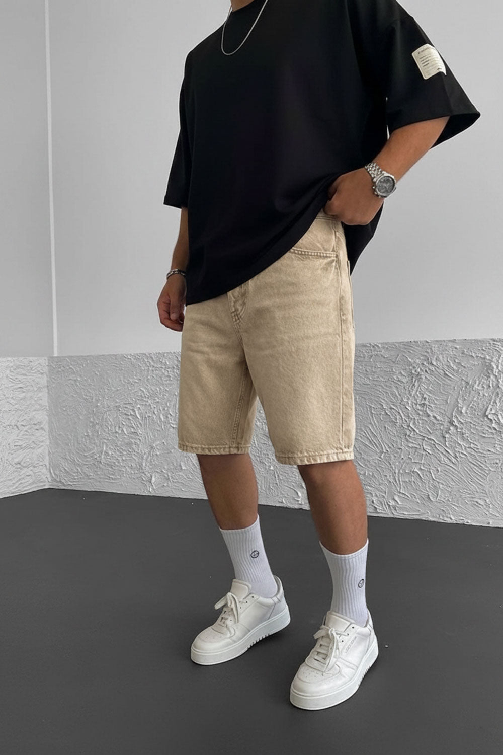 Βερμούδα Denim Relaxed Studio – Μπεζ