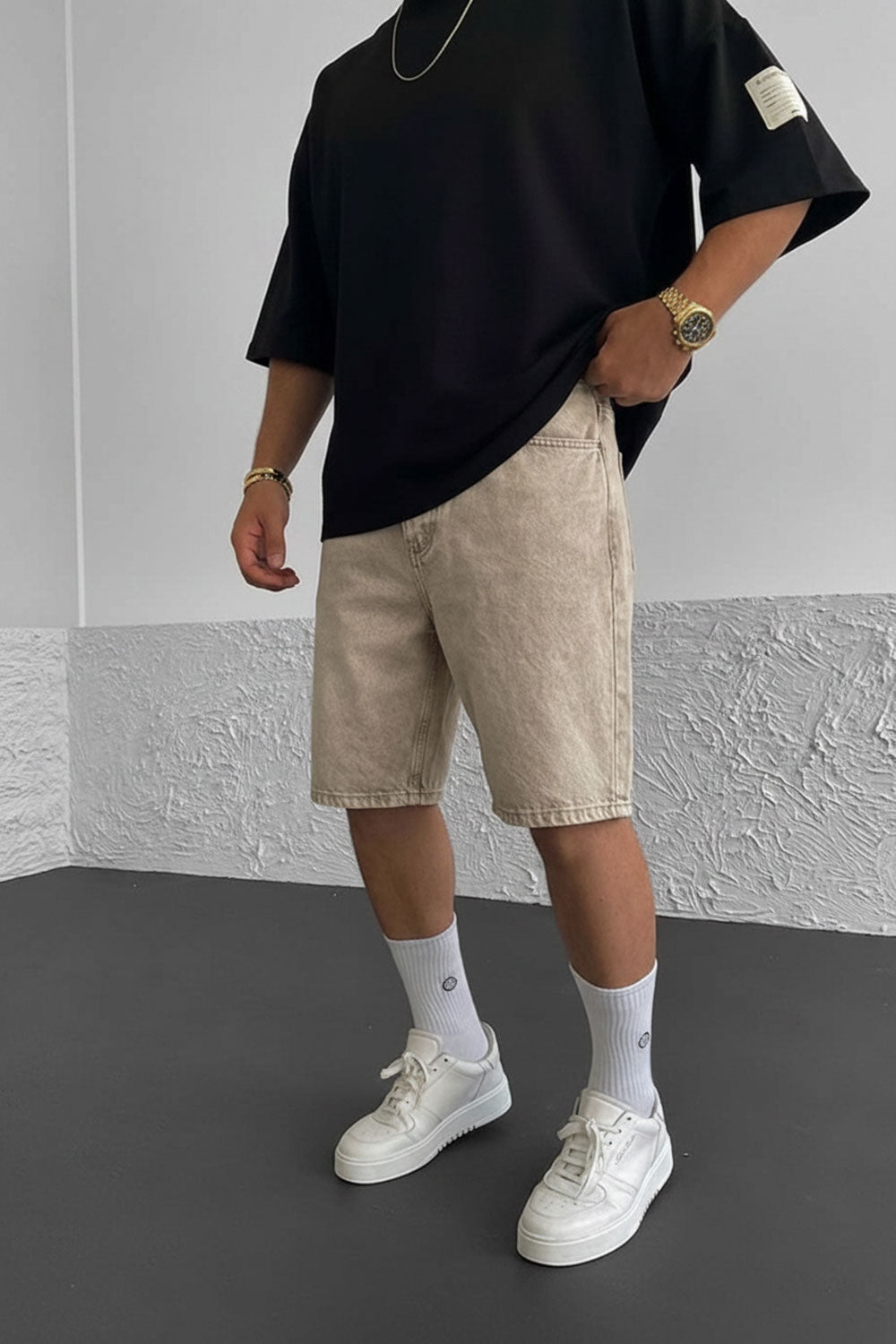 Βερμούδα Denim Relaxed Studio – Μπεζ
