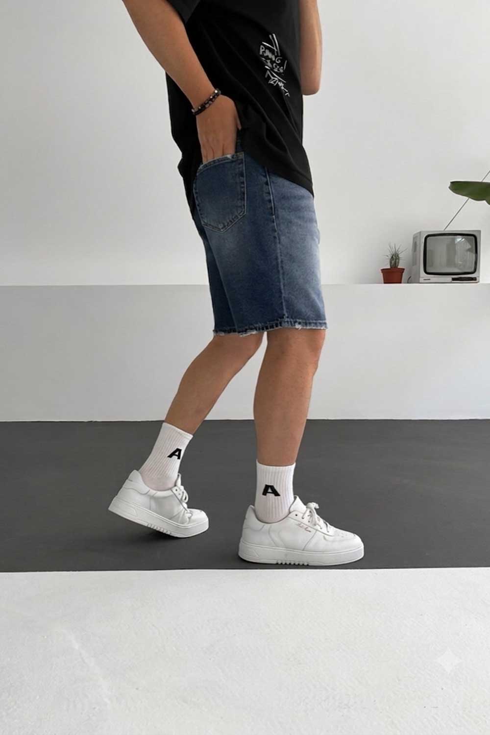 Βερμούδα Denim Relaxed Studio – Ξεβαμμένο Σκουρό Μπλε