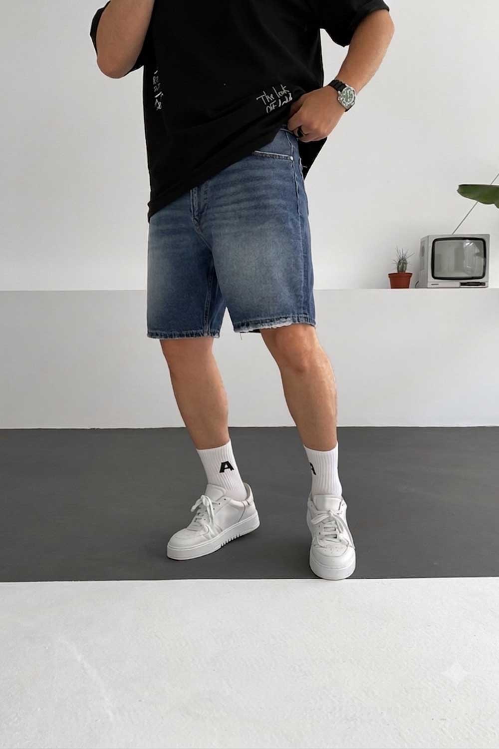 Βερμούδα Denim Relaxed Studio – Ξεβαμμένο Σκουρό Μπλε