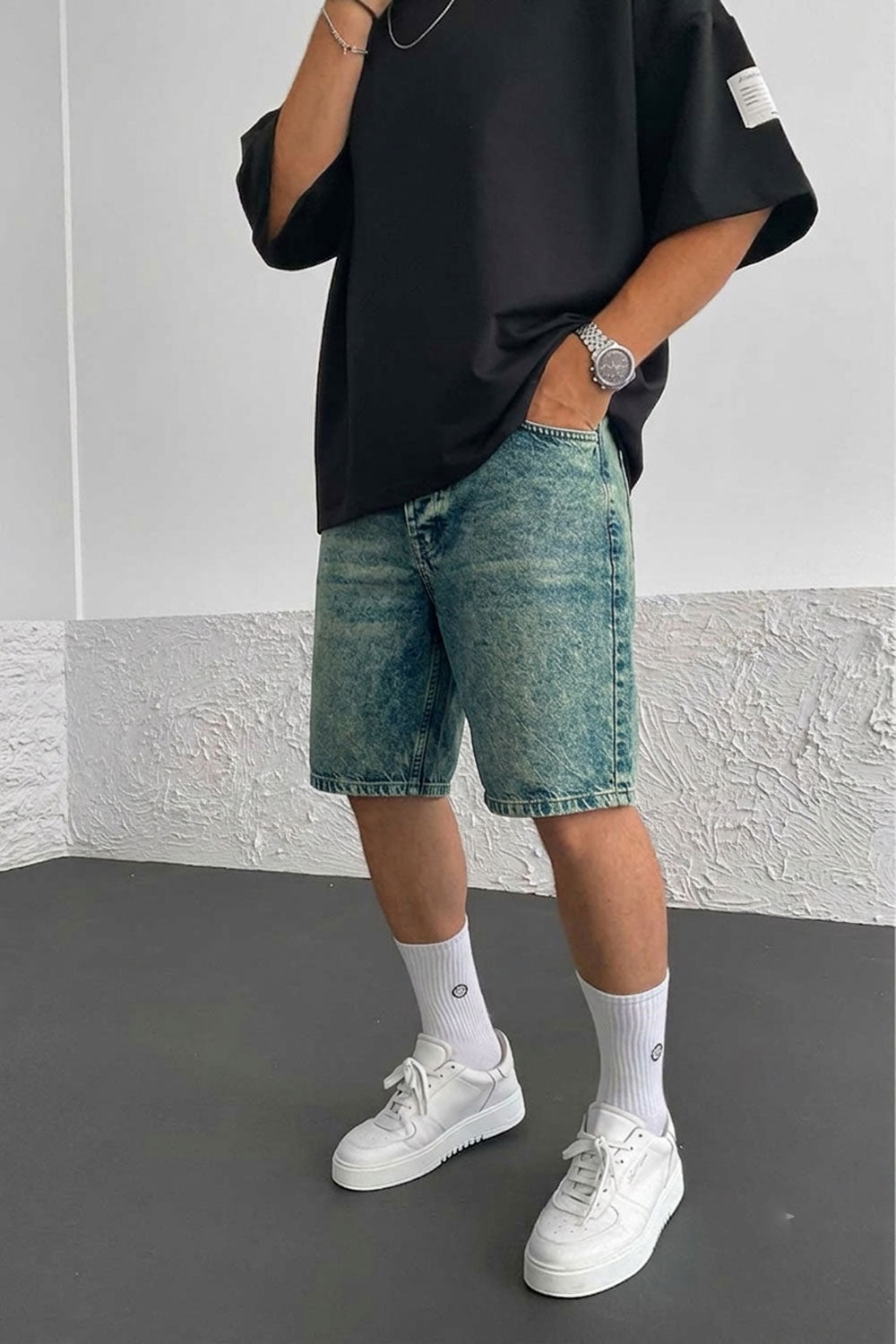 Βερμούδα Denim Relaxed Studio –  Μπλε Ξεπλυμένο (Acid Wash)