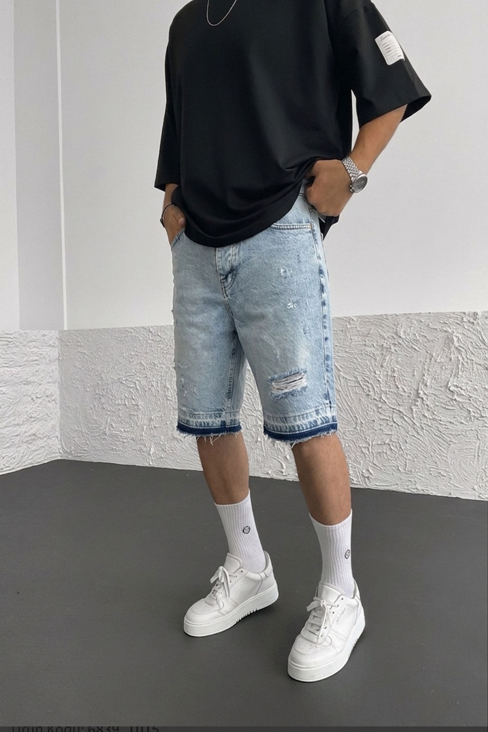 Βερμούδα Denim Relaxed Ripped Raw Hem Studio – Ανοιχτό Μπλε