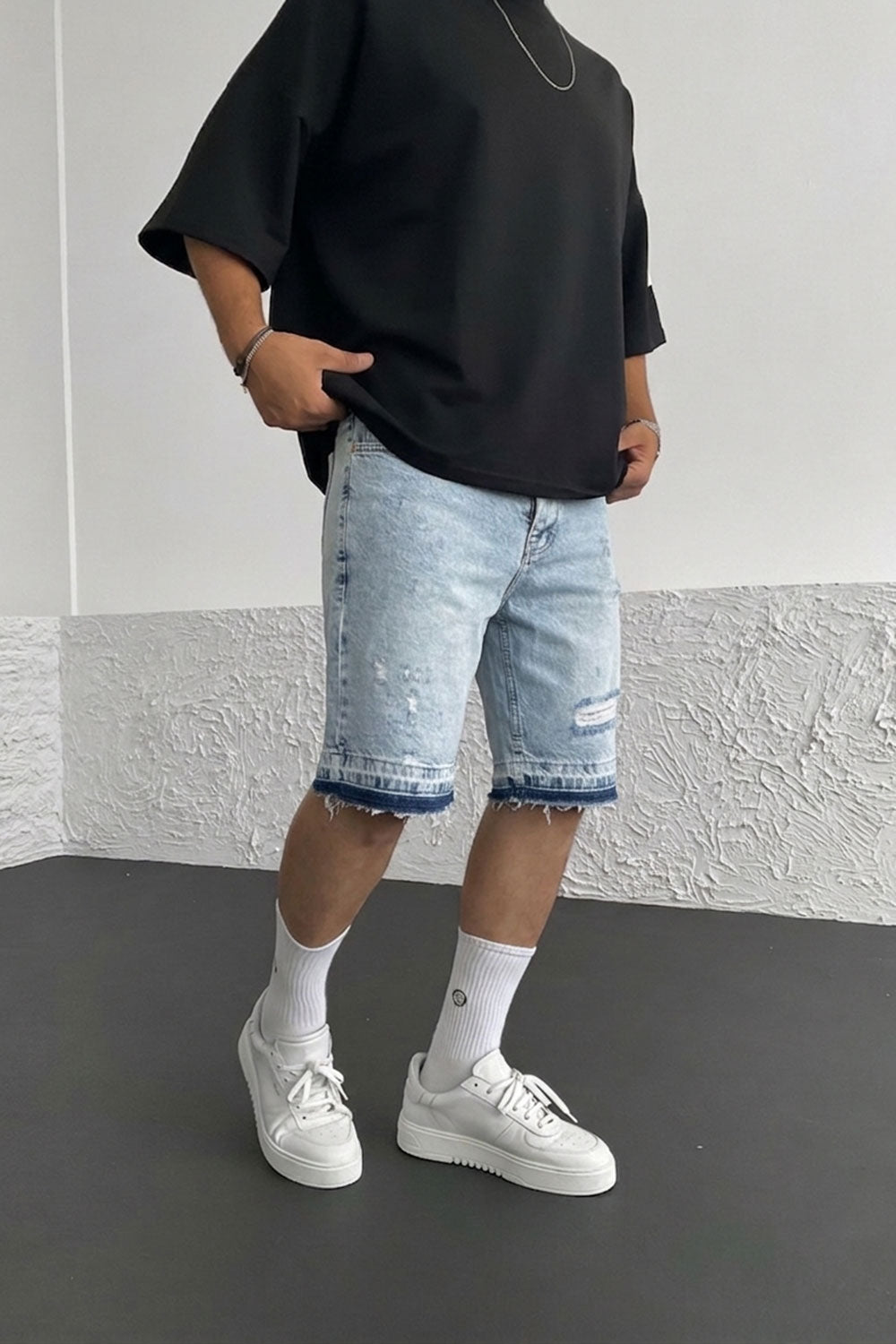 Βερμούδα Denim Relaxed Ripped Raw Hem Studio – Ανοιχτό Μπλε