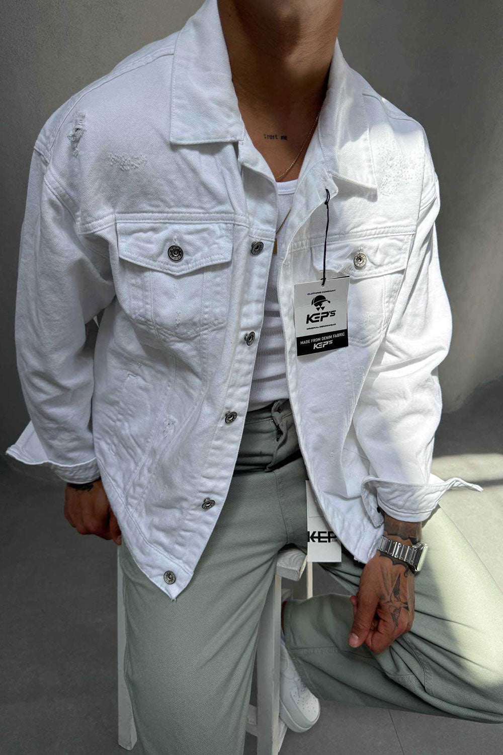 Τζάκετ Denim Relaxed Distressed Studio – Λευκό