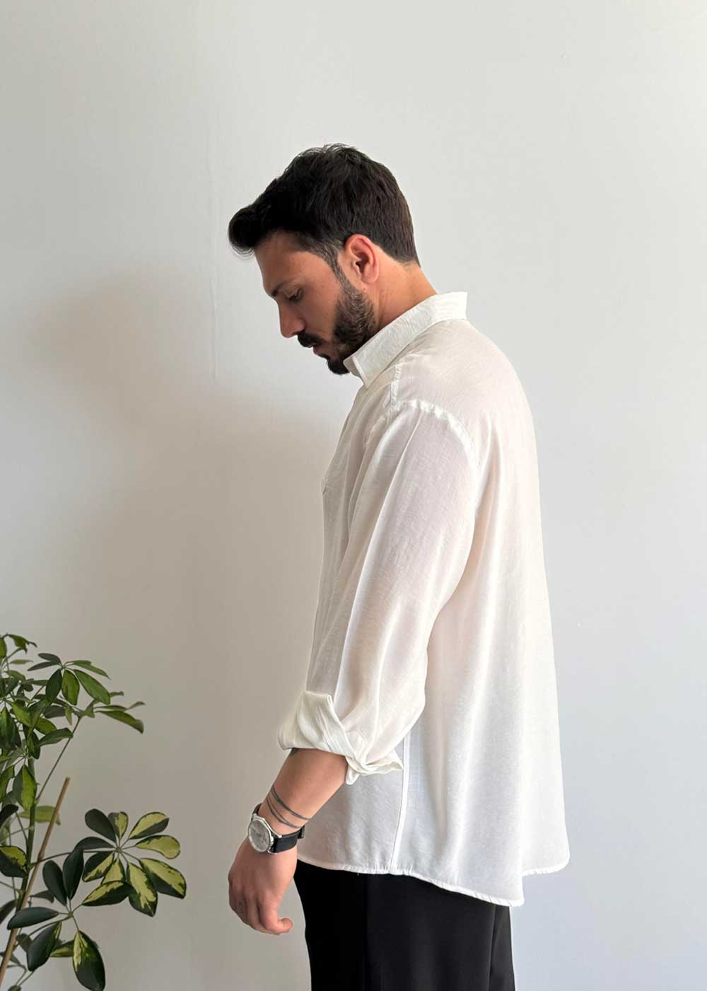 Πουκάμισο Oversized Σε Tencel Ύφανση - Λευκό – 3