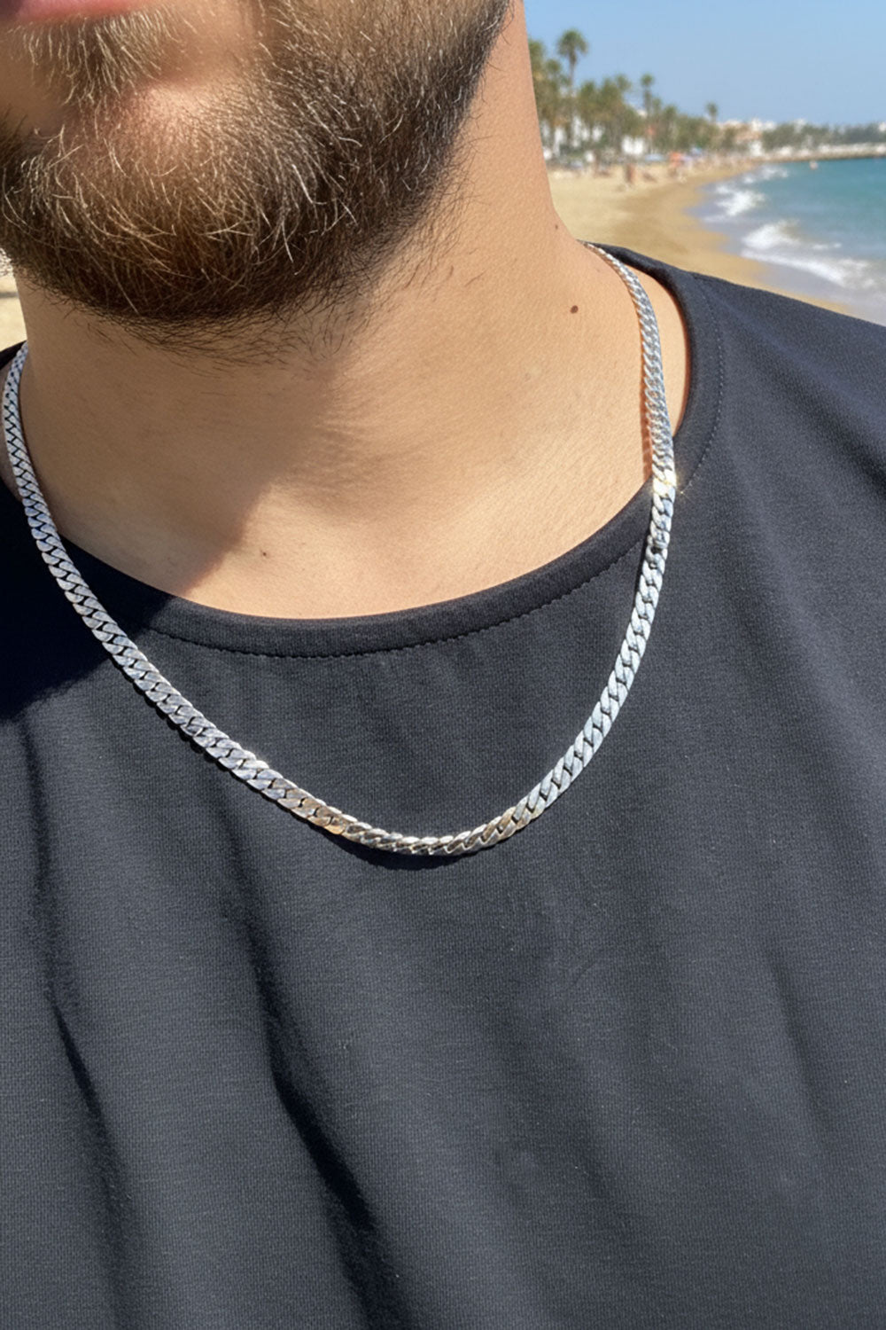 Urban Streetwear Ασημί Ανδρικό Κολιέ Curb Chain