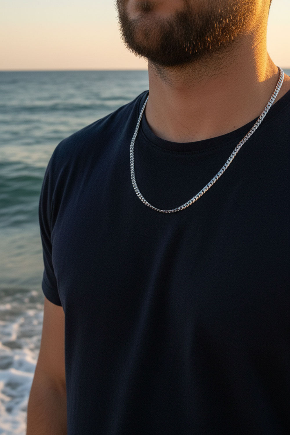 Classic Silver Curb Chain Ανδρικό Κολιέ