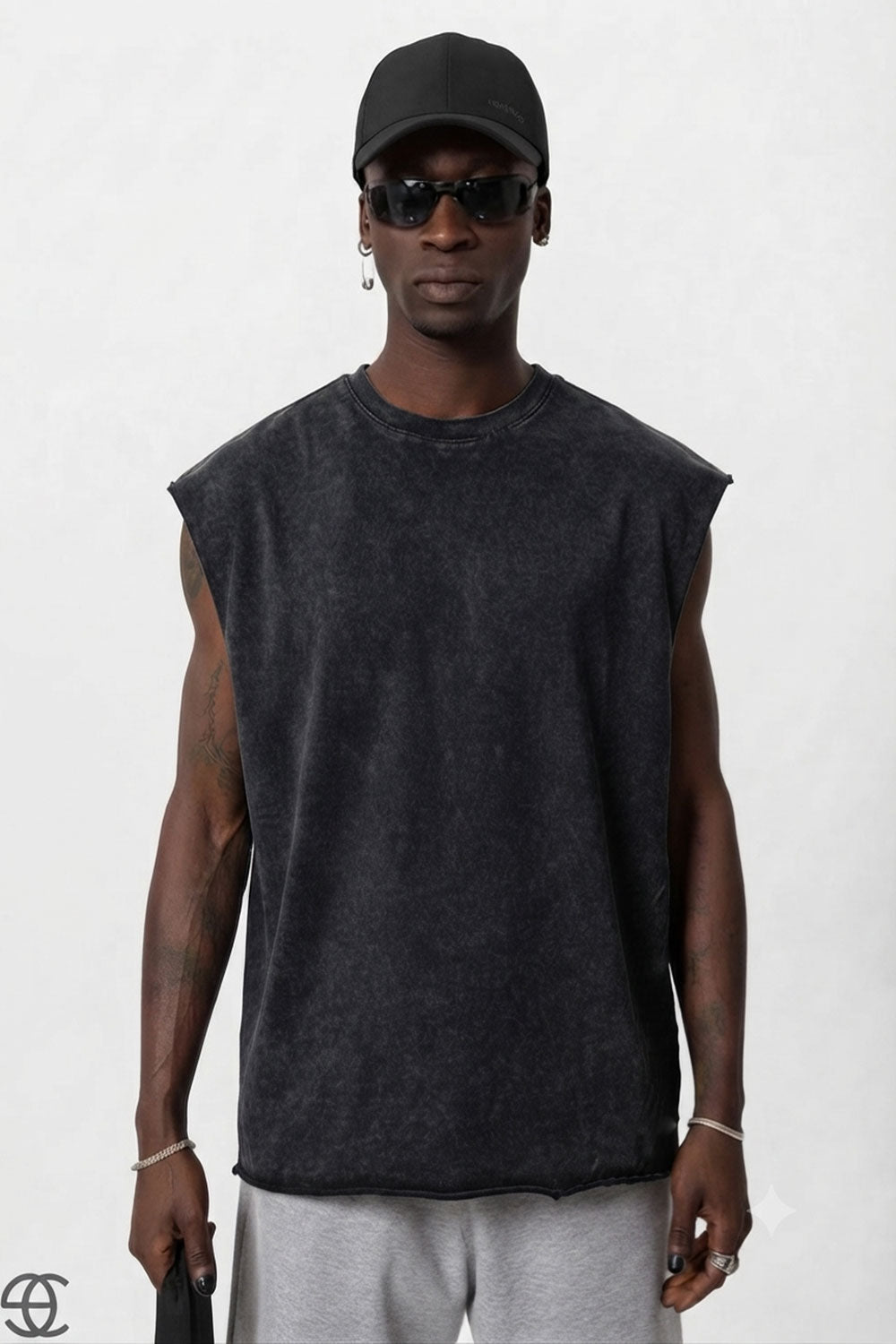 Basic Oversized Αμάνικο T-Shirt - Μαύρο Ξεβαμμένο