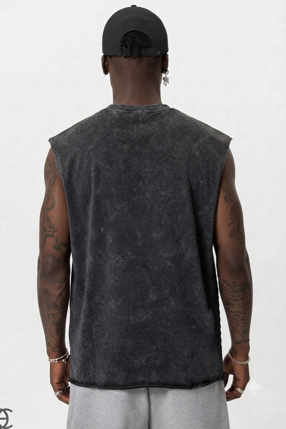 Basic Oversized Αμάνικο T-Shirt - Μαύρο Ξεβαμμένο