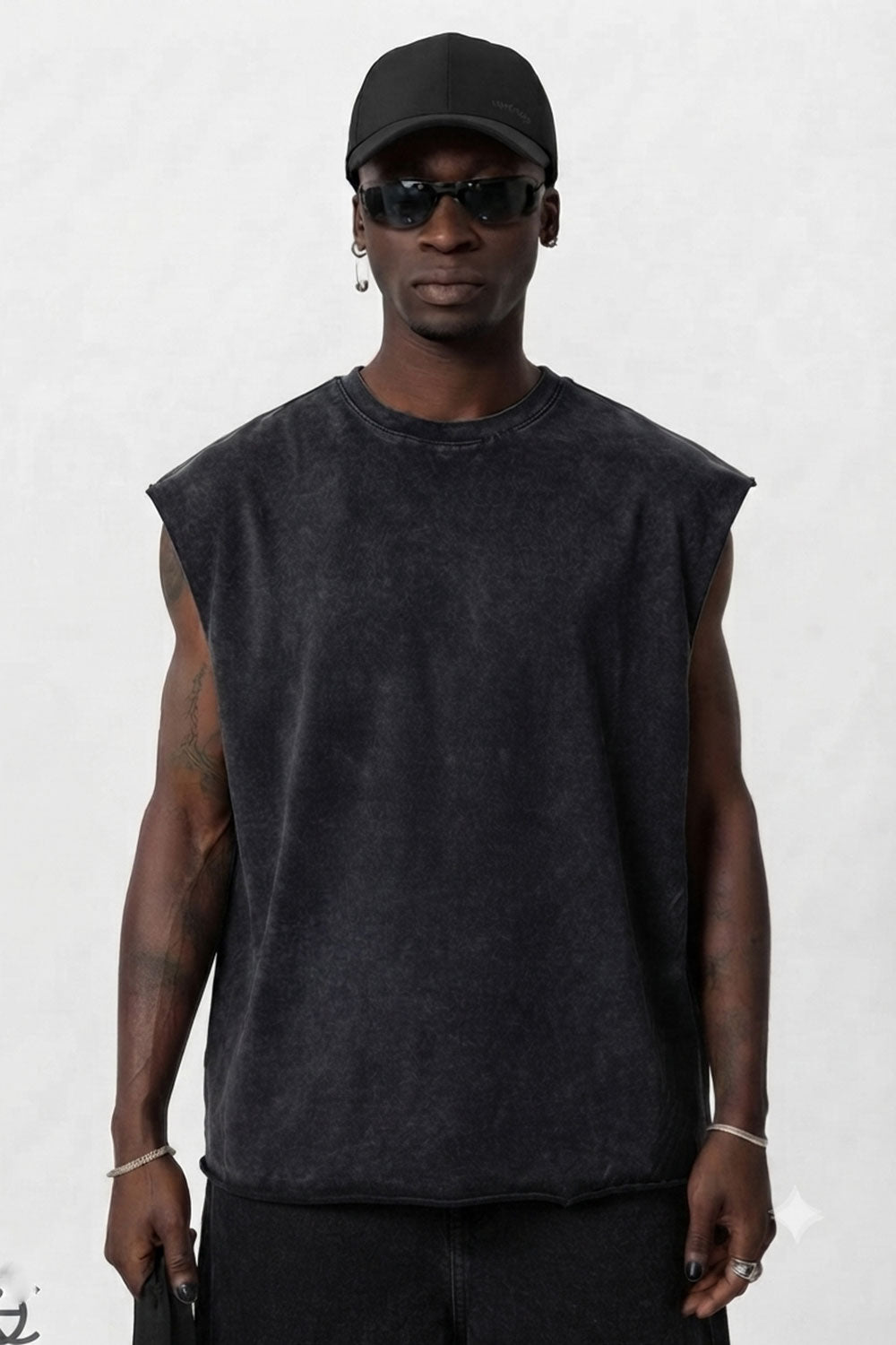 Basic Oversized Αμάνικο T-Shirt - Μαύρο Ξεβαμμένο