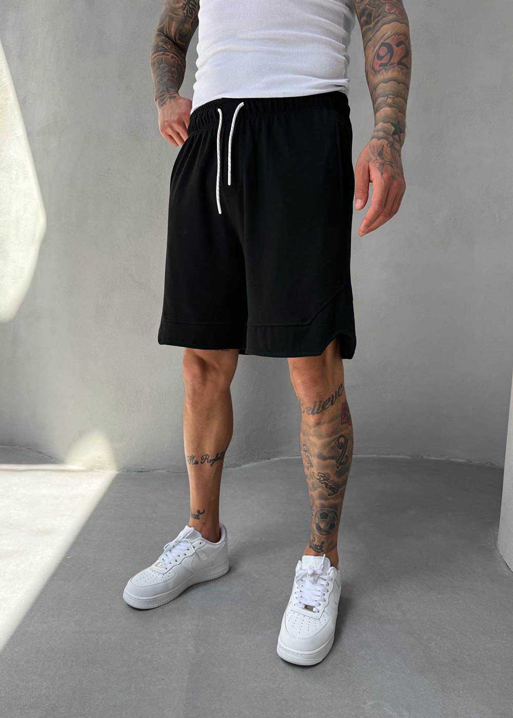 Minimal Σορτς Streetwear με Λάστιχο και Ραφές - Μαύρο – 4