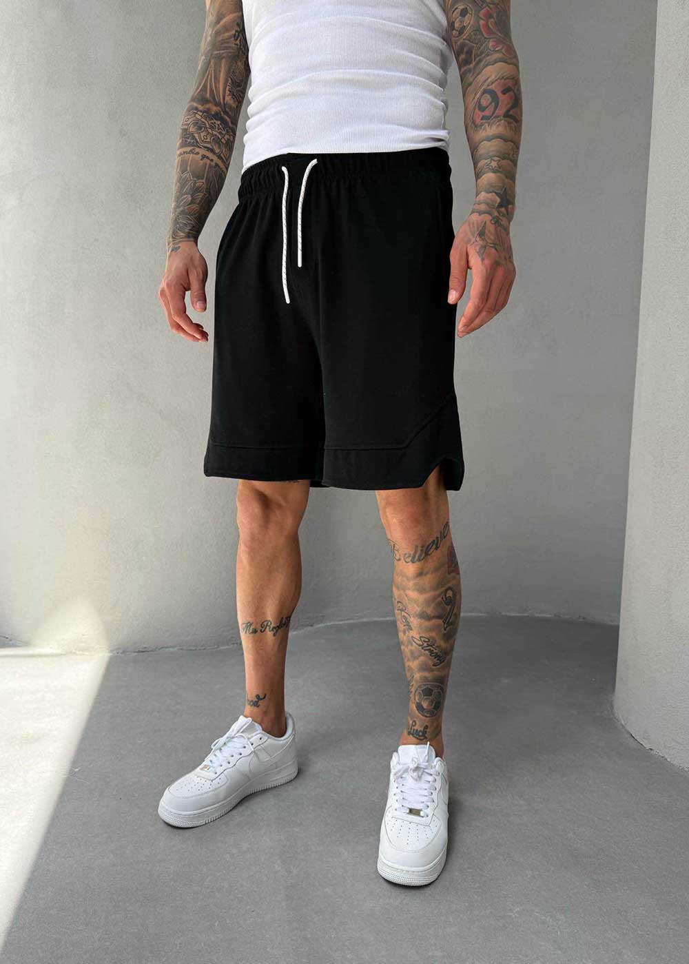 Minimal Σορτς Streetwear με Λάστιχο και Ραφές - Μαύρο – 3