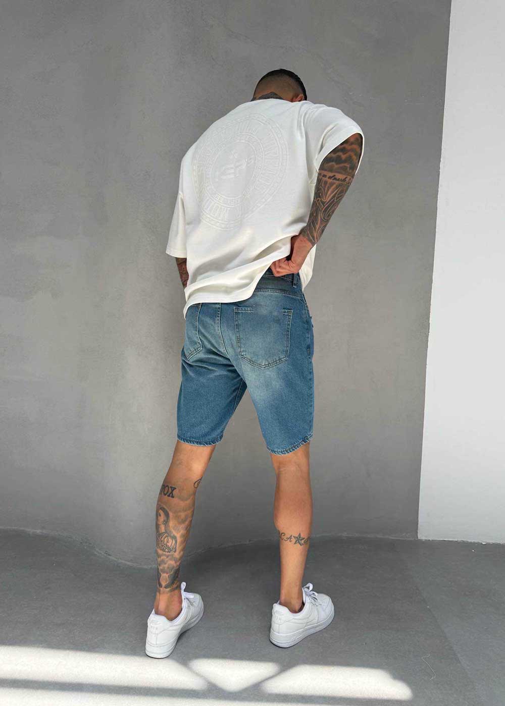 Denim Βερμούδα Relax Πεπαλαιωμένο Με Σκίσιμο – Μπλε – 4