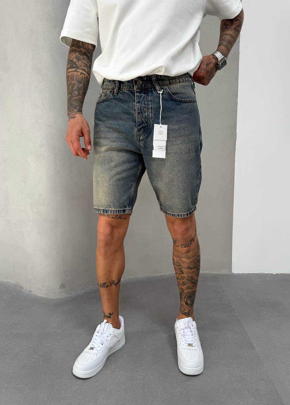 Denim Βερμούδα Relax Πεπαλαιωμένο Ξεβαμμένο – Σκούρο Μπλε