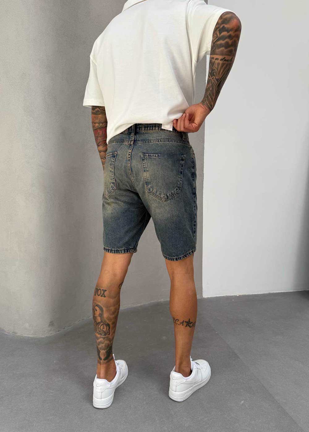 Denim Βερμούδα Relax Πεπαλαιωμένο Ξεβαμμένο – Σκούρο Μπλε – 2