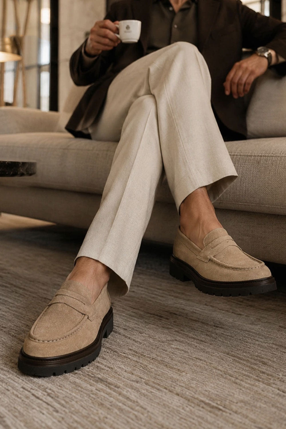 Χειροποίητα Παπούτσια Suede Rock Loafers Studio – Μπεζ