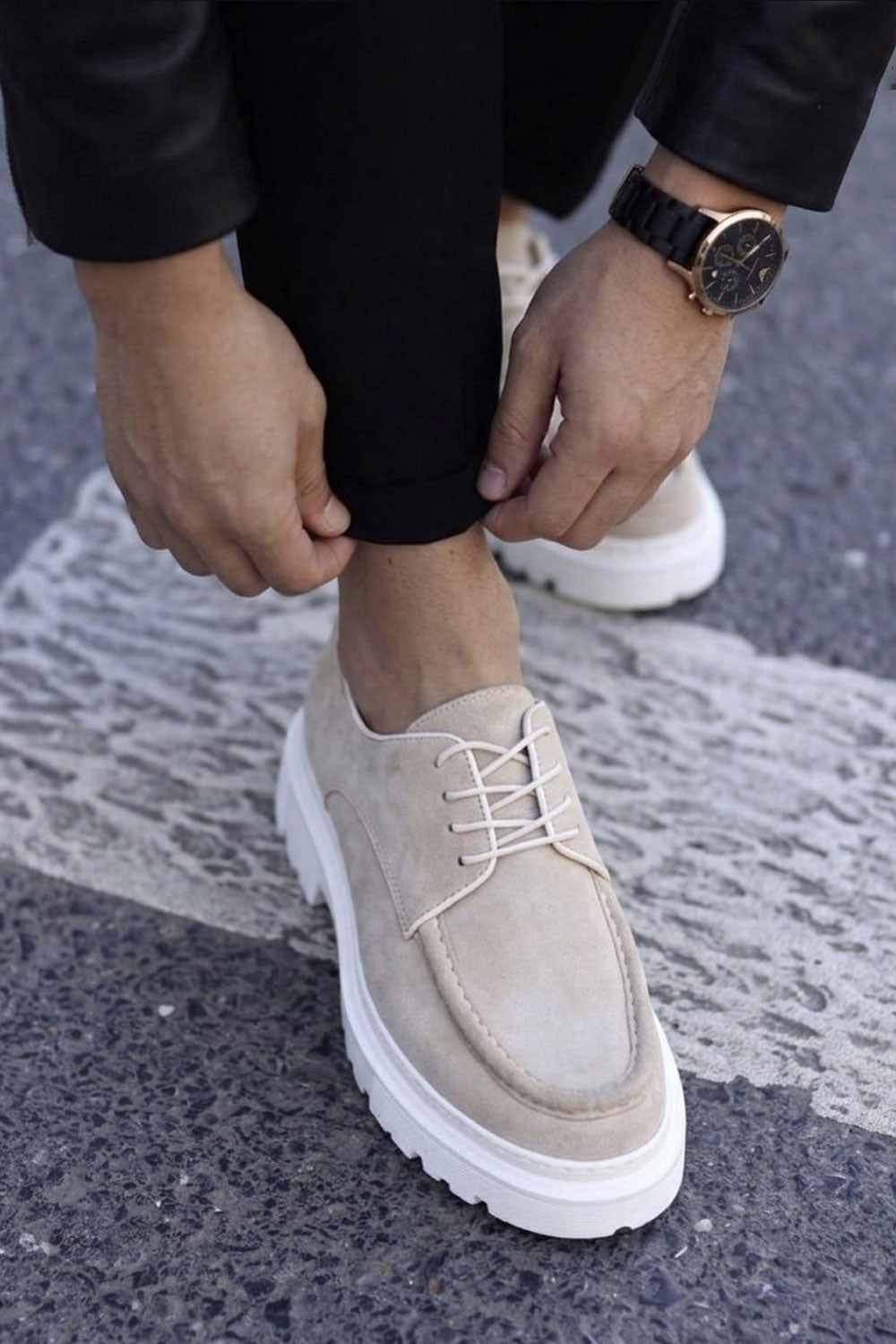 Χειροποίητα Παπούτσια Suede Urban Derby Studio – Μπεζ