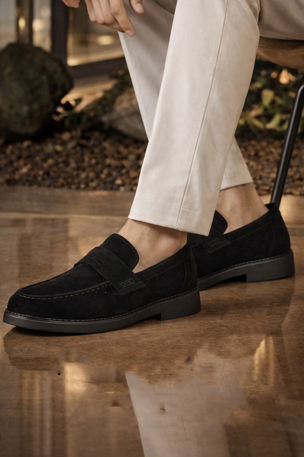 Χειροποίητα Παπούτσια Flat Suede Urban Loafers Studio – Μαύρο