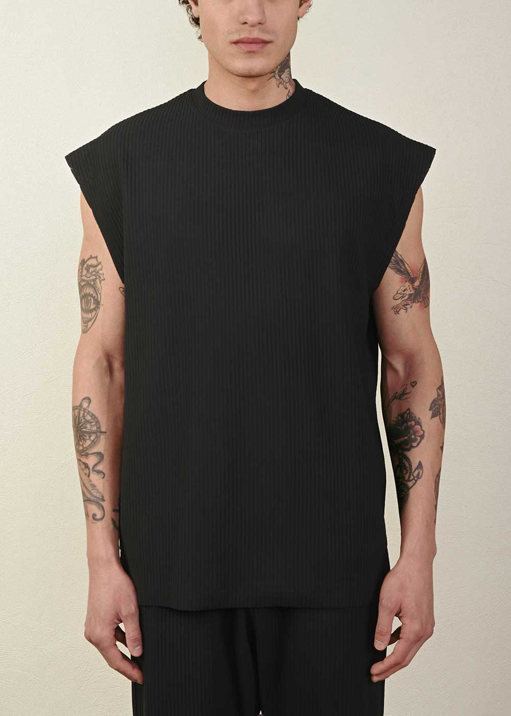 Relax Αμάνικο T-Shirt Ριπ - Μαύρο