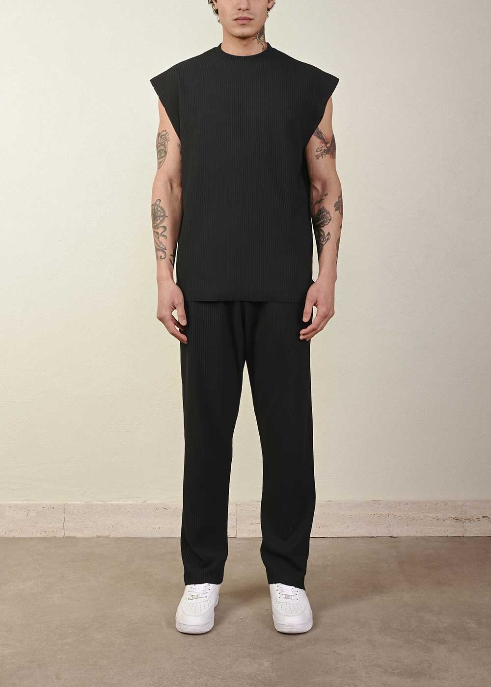 Relax Αμάνικο T-Shirt Ριπ - Μαύρο – 4