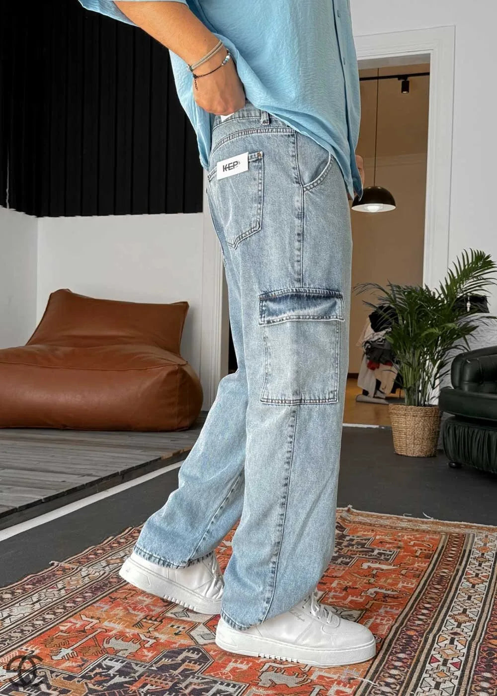 Baggy Jean Παντελόνι Cargo - Γαλάζιο – 4