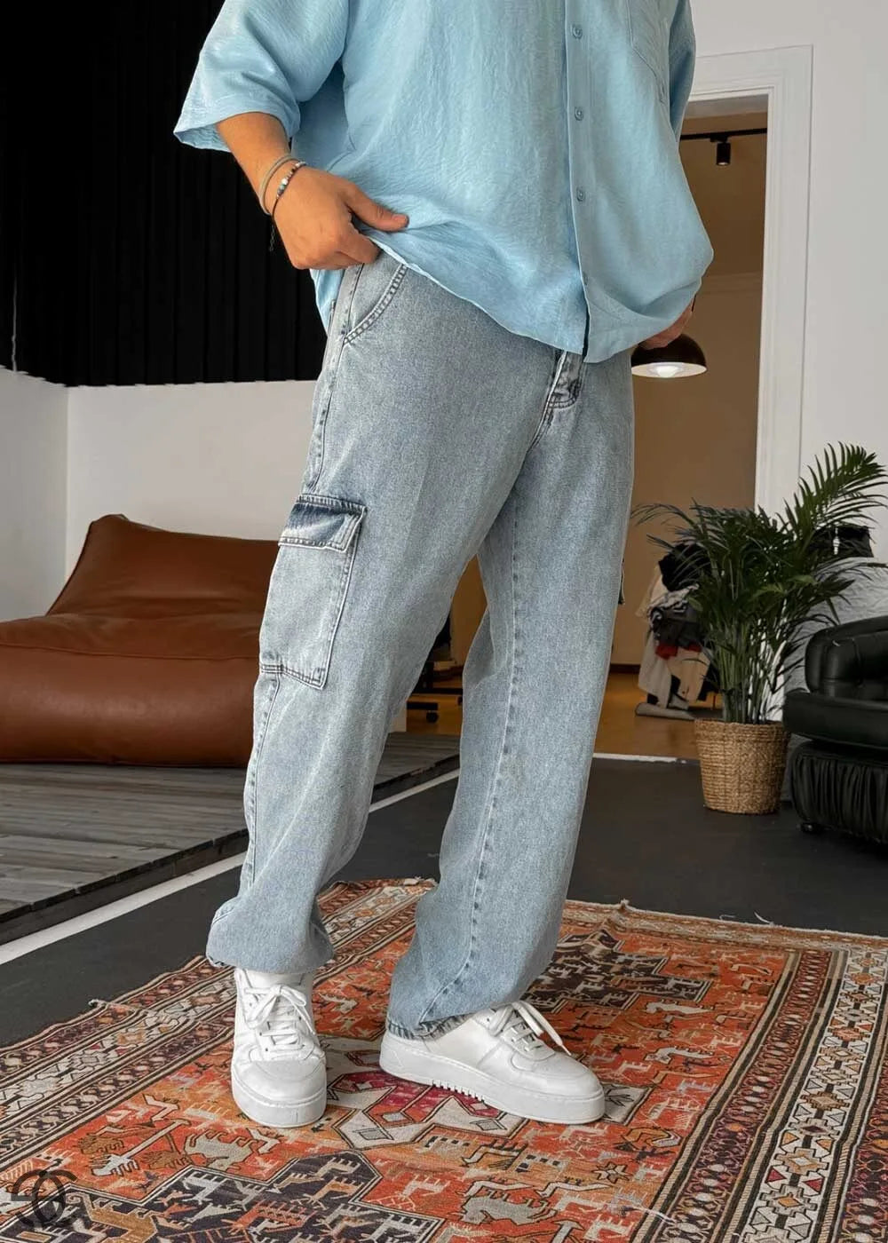 Baggy Jean Παντελόνι Cargo - Γαλάζιο – 3