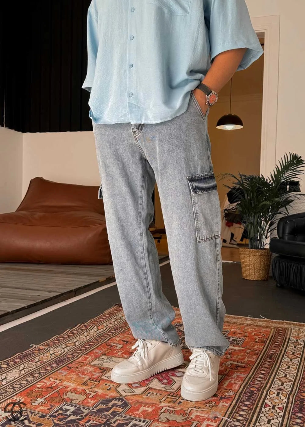Baggy Jean Παντελόνι Cargo - Γαλάζιο – 5