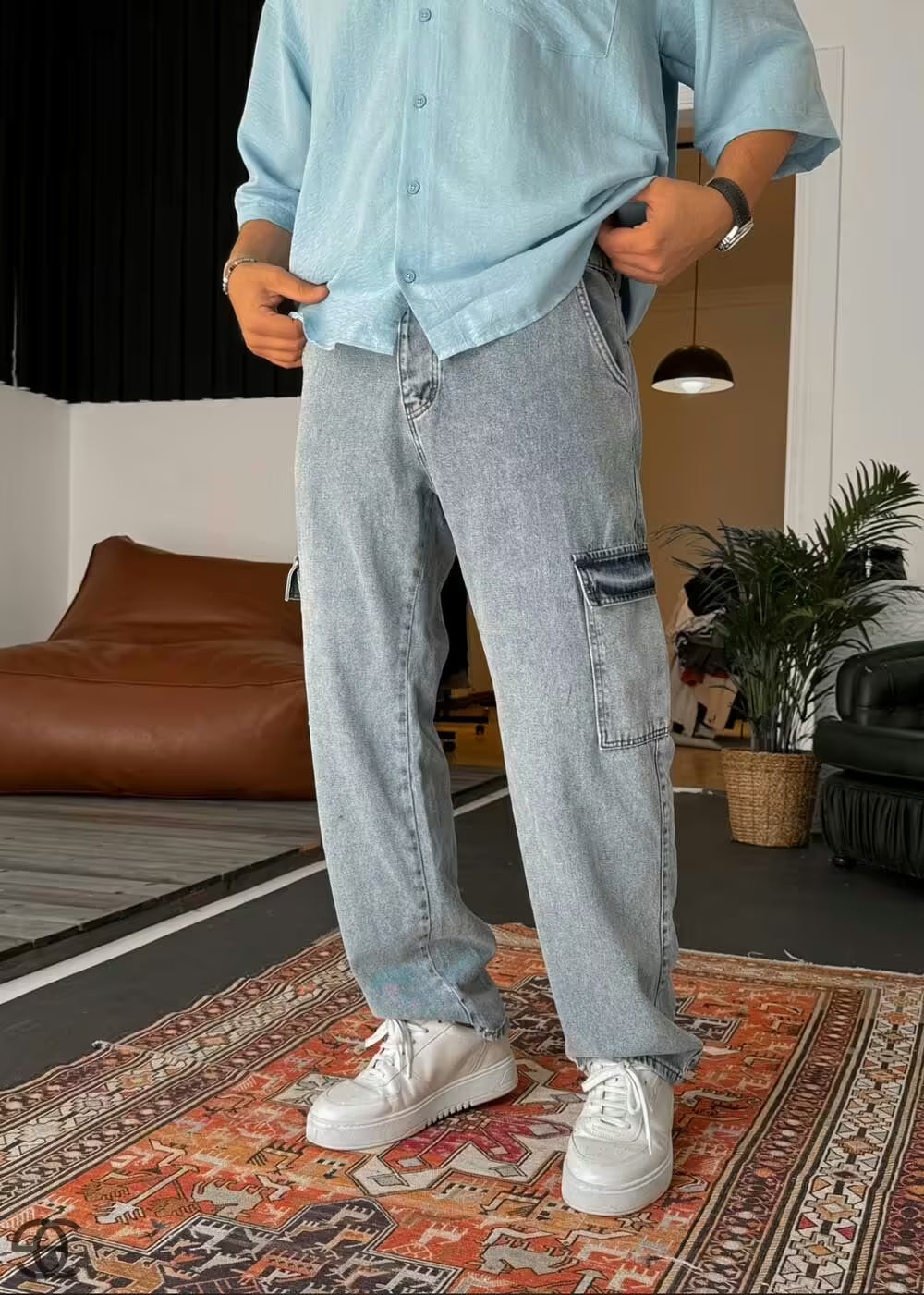 Baggy Jean Παντελόνι Cargo - Γαλάζιο