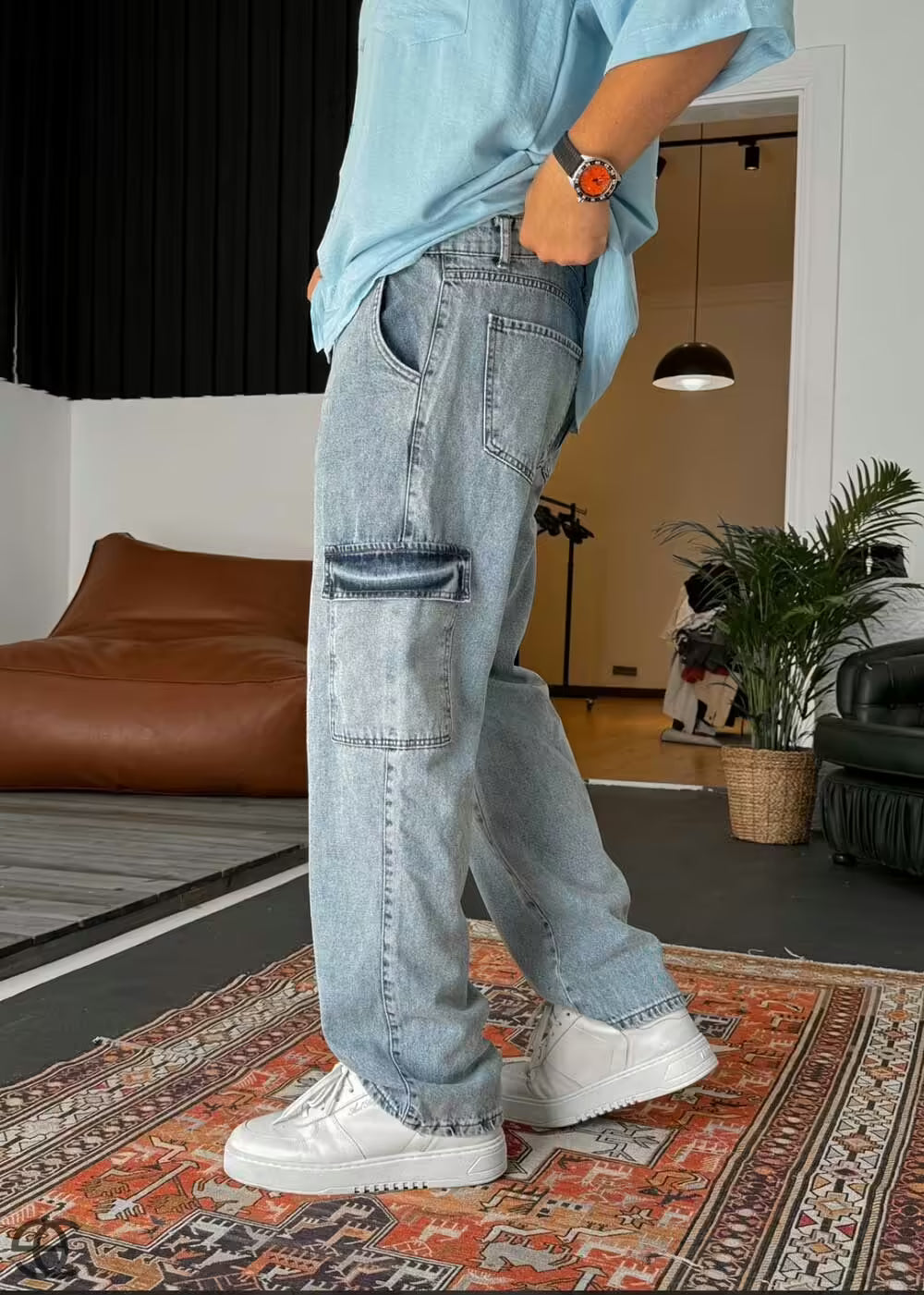 Baggy Jean Παντελόνι Cargo - Γαλάζιο – 2
