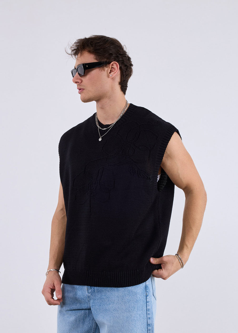 Oversized Πλεκτό Γιλέκο Orchid – Μαύρο – 2