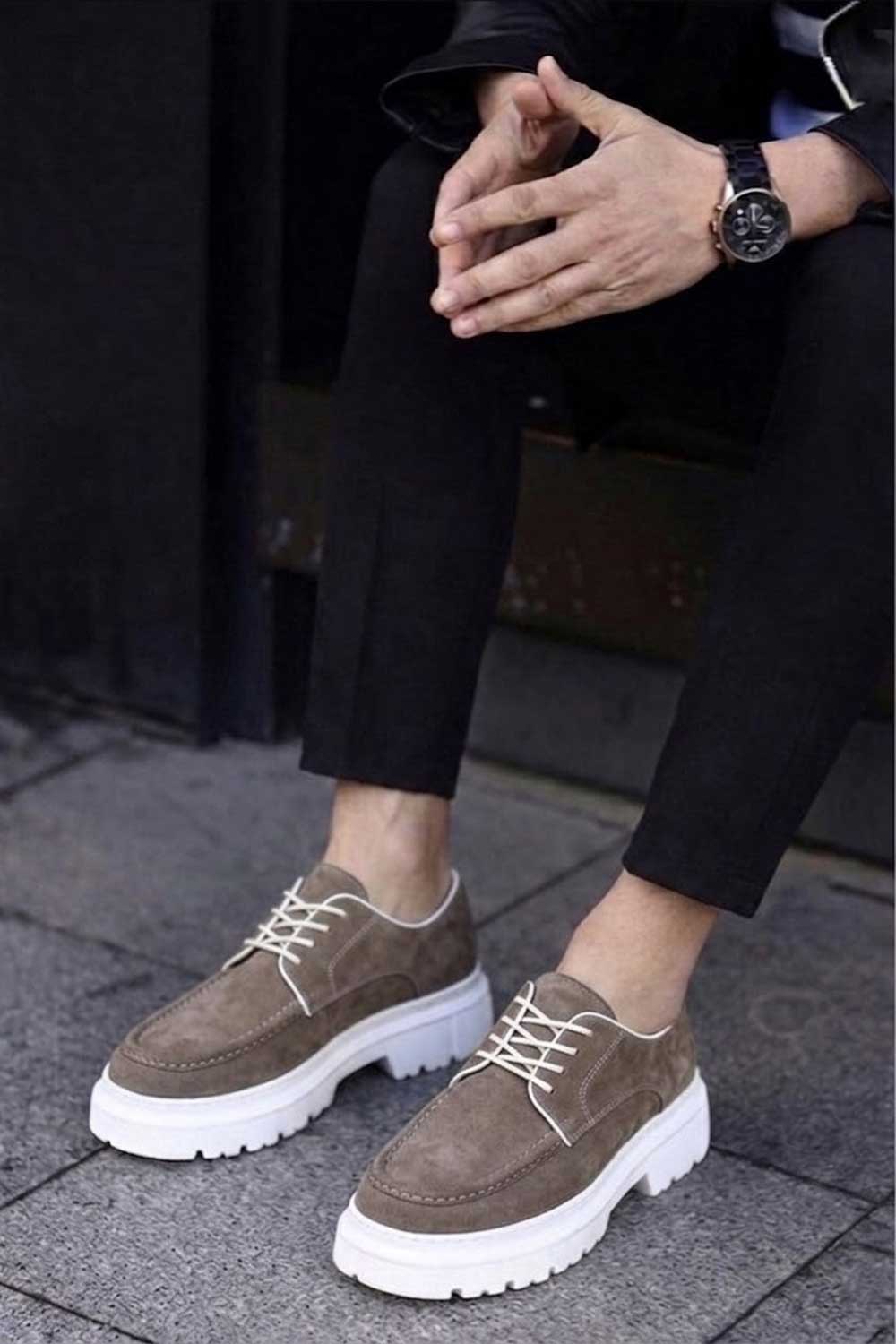 Χειροποίητα Παπούτσια Suede Urban Derby Studio – Μπεζ Της Αμμού